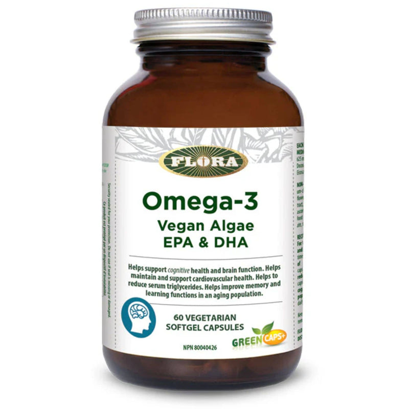 Flora Omega Brain Plus, Vegan Algae EPA and DHA, 60 Vegetable Capsules