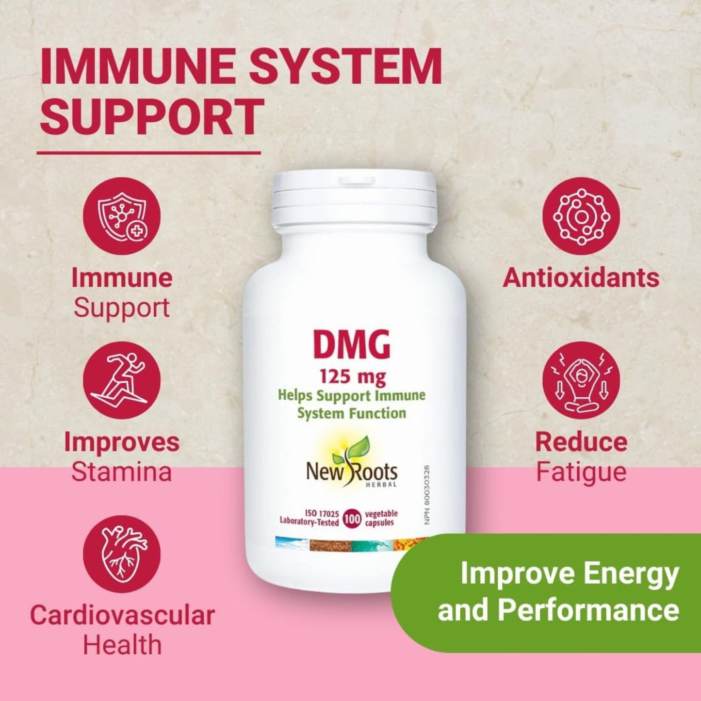 100 Vegetable Capsules | New Roots DMG 125mg