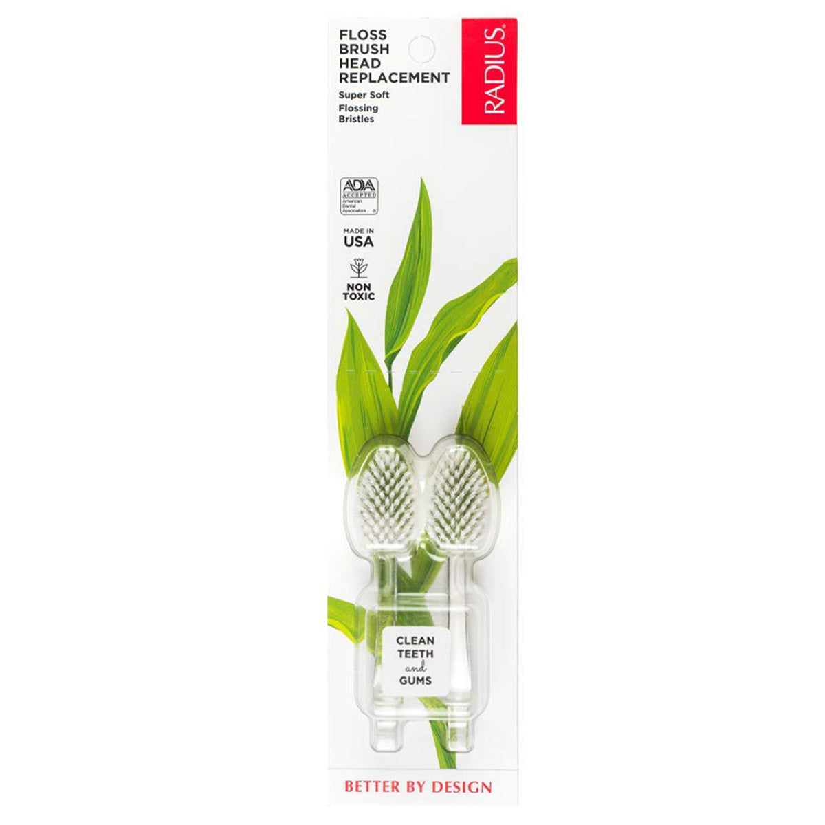 Radius Source Toothbrush with Replaceable Head, Soft, Medium or Super Soft Floss Bristles, Recycled Handle, plus Replacement Heads - Super Soft Floss / Replacement Heads, 2-Pack