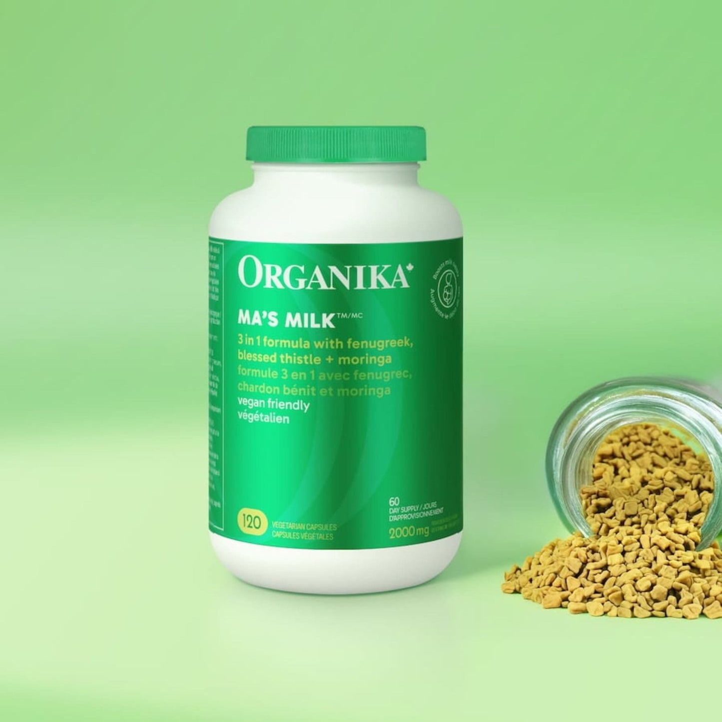 120 Capsules | Organika Ma's Milk 3 in 1 Formula with Fenugreek, Blessed Thistle + Moringa 2000 mg