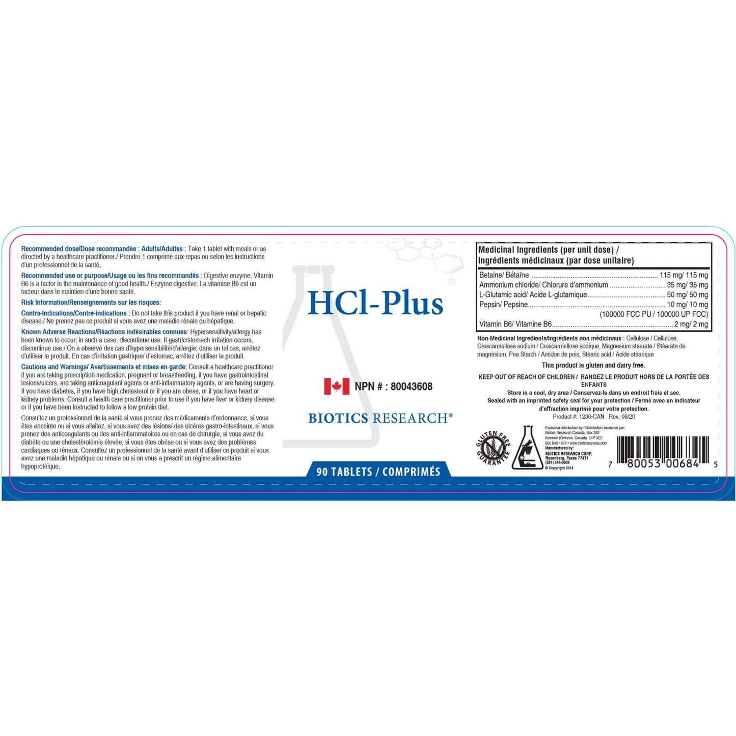 90 Tablets | Biotics Research HCL-Plus