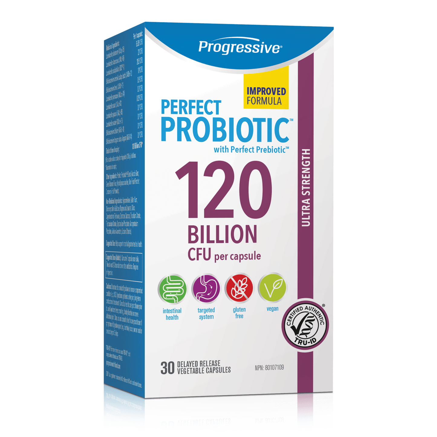 30 Delayed Release Vegetable Capsules | Progressive Perfect Probiotic 120 Billion CFU Per Capsule 30 Delayed Release Vegetable Capsule