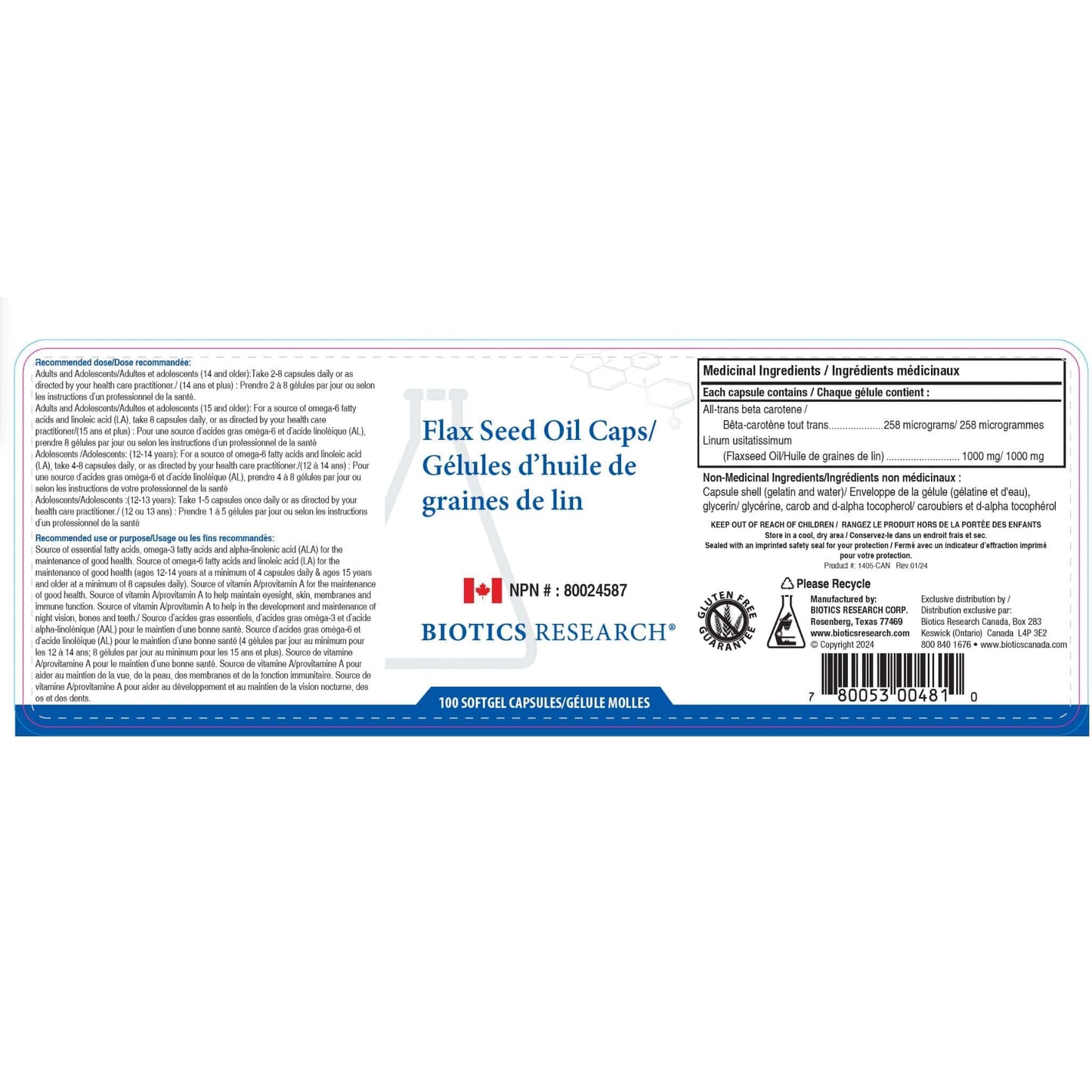 100 Softgel Capsules | Biotics Research Flax Seed Oil