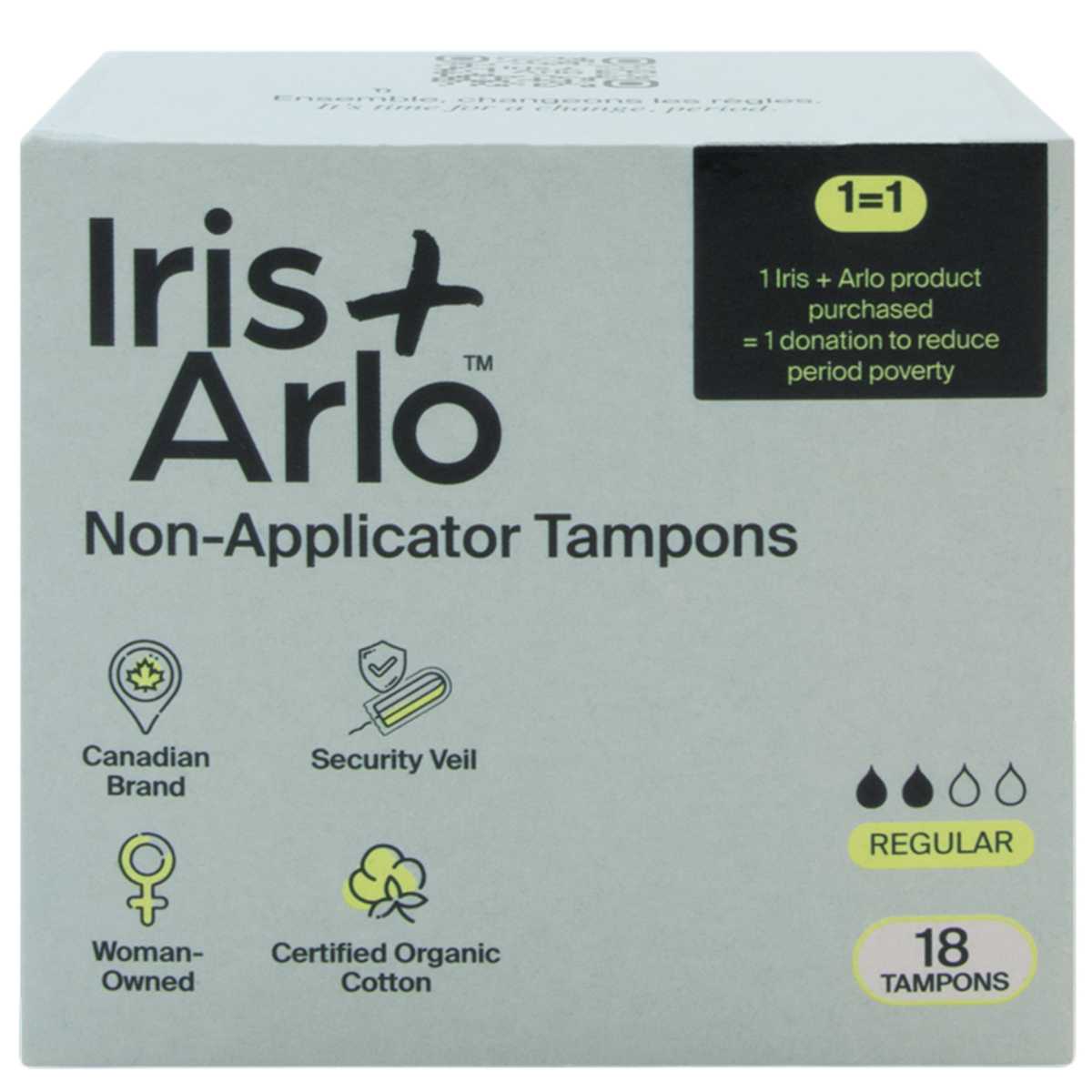 Iris + Arlo Organic Cotton Non-Applicator Tampons Regular, 18 Tampons