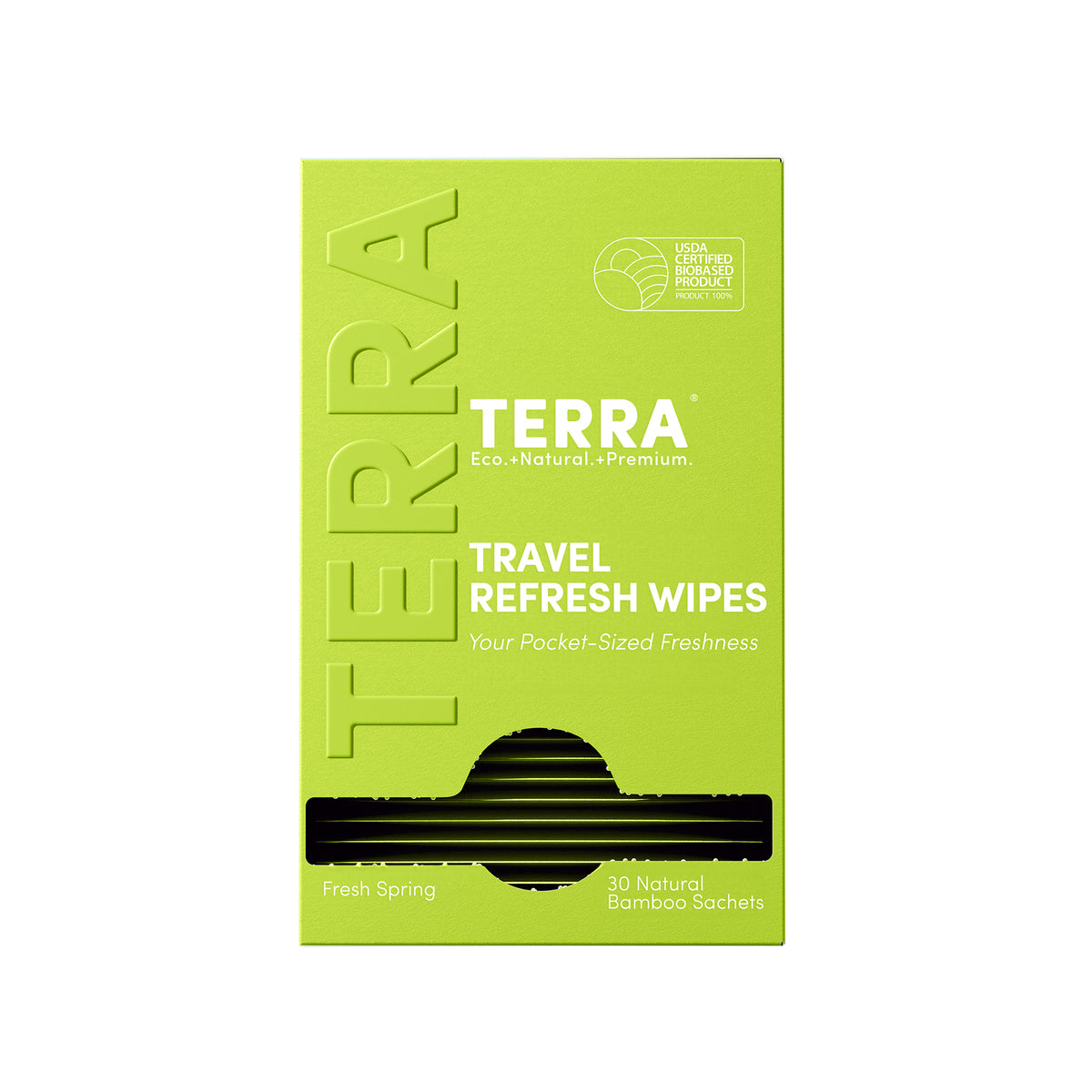 Terra Travel Refresh Wipes, Hydrating Oat, Cucumber and Witch Hazel Bamboo Body Wipes, Single Sachets, 30 Count