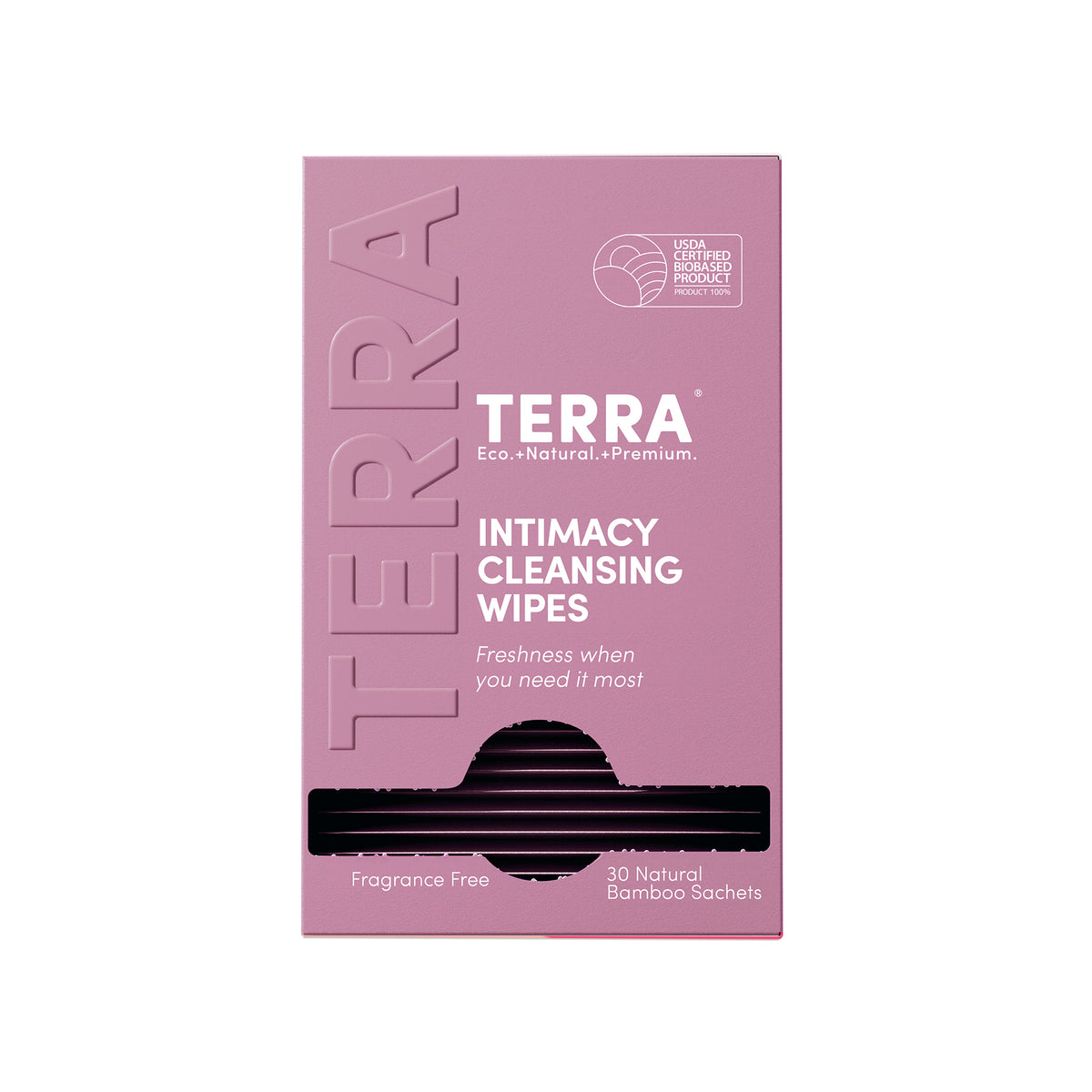 Terra Intimacy Cleansing Wipes, Gentle Aloe, Chamomile and Sweet Almond Oil Feminine Wipes, Single Sachets, 30 Count
