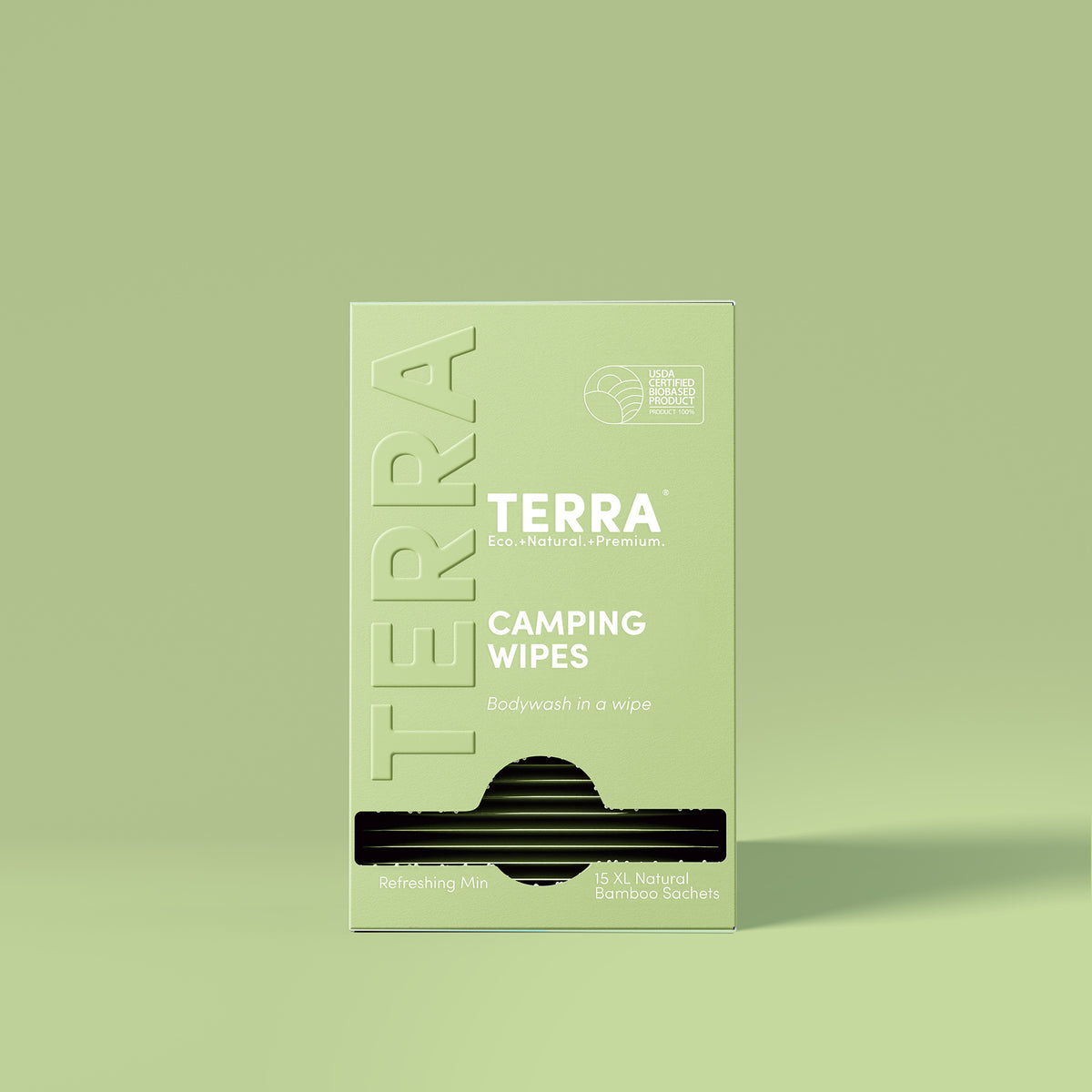 Terra Camping Wipes XL, Peppermint, Aloe and Oat Bamboo Body Wipes, Single Sachets, 15 Count