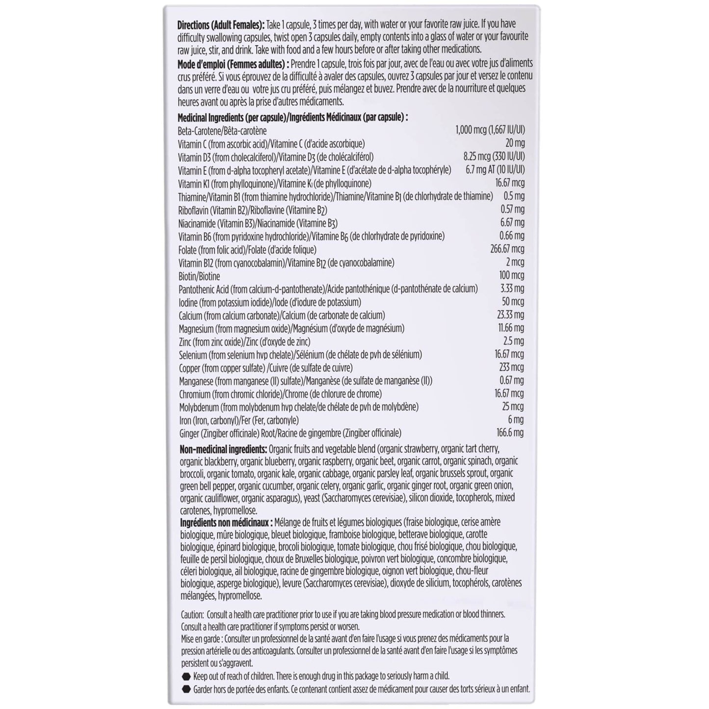 90 Capsules | Garden of Life Vitamin Code Raw Prenatal Nutrition Label