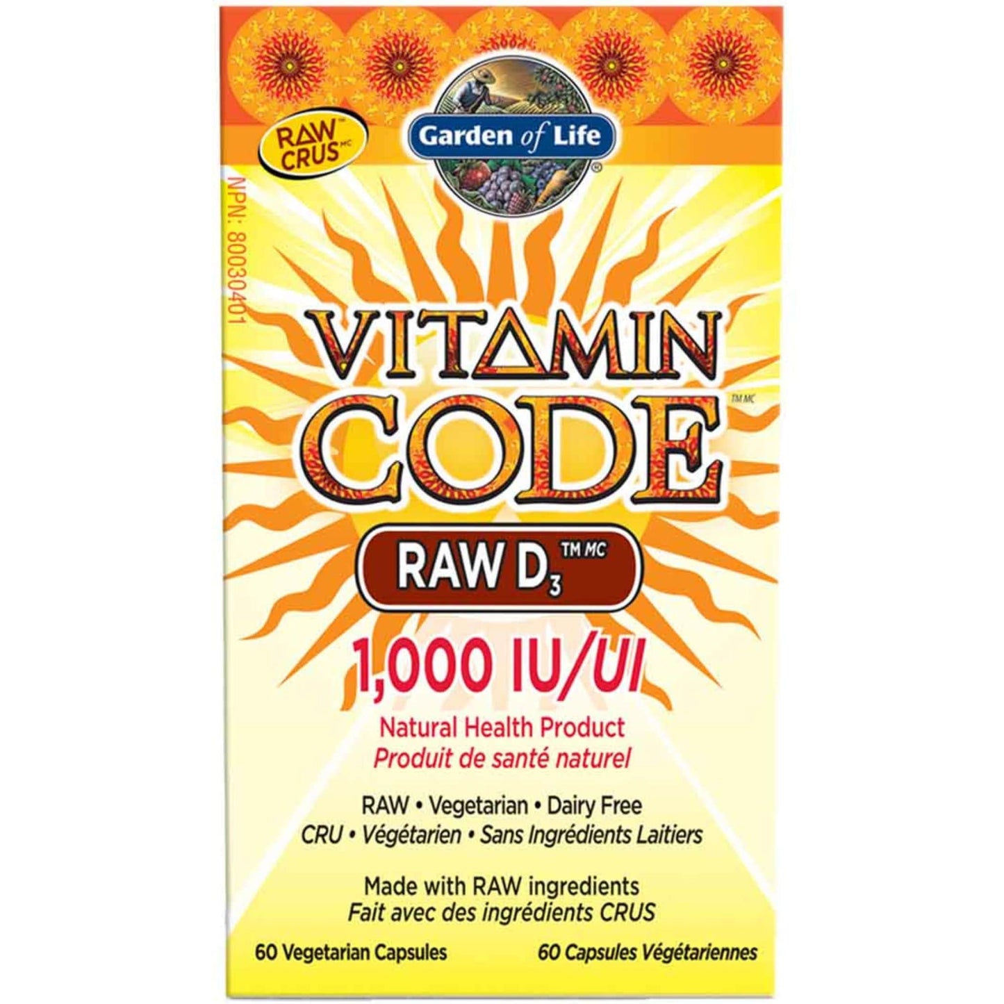 60 Vegetarian Capsules | Garden of Life Vitamin Code Raw D3 1000 IU