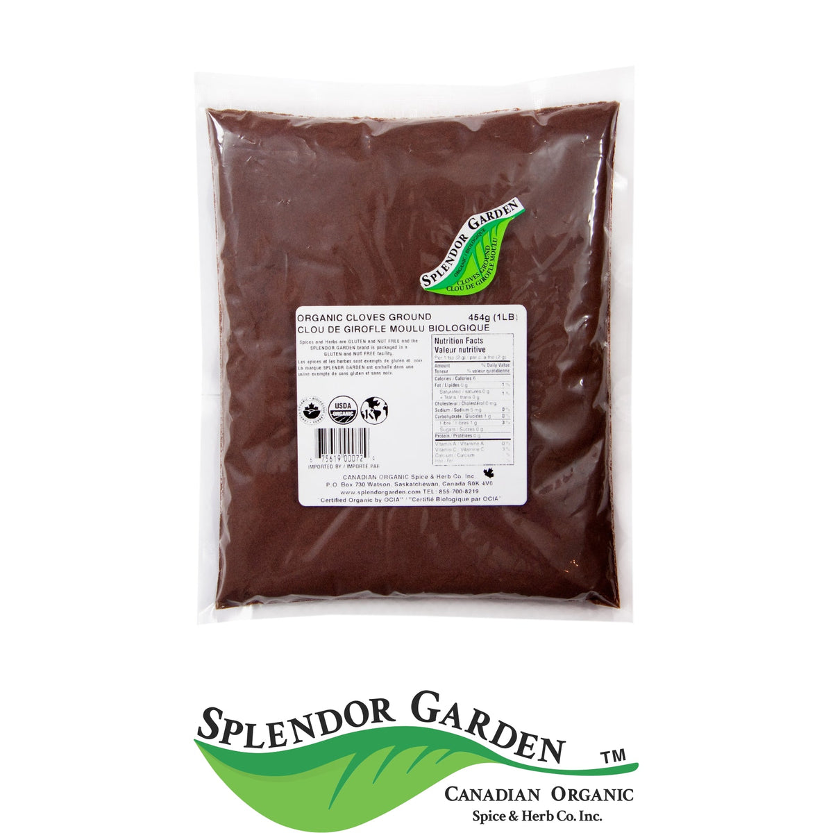 Splendor Garden Organic Ground Cloves, 454g Bulk Bag
