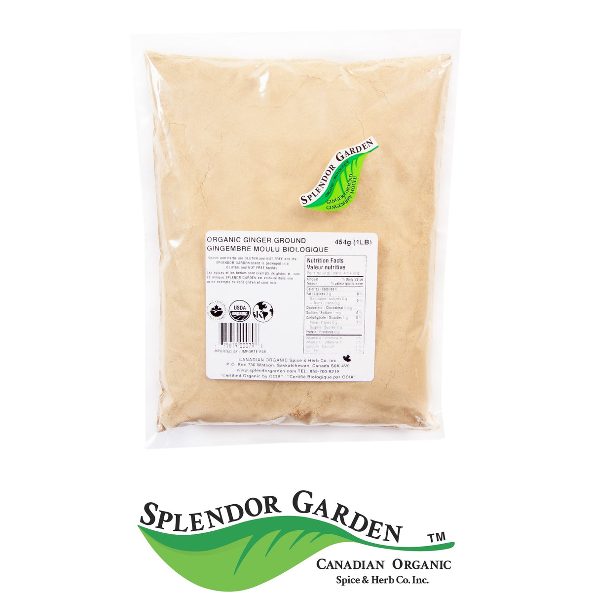 Splendor Garden Organic Ground Ginger, 454g Bulk Bag