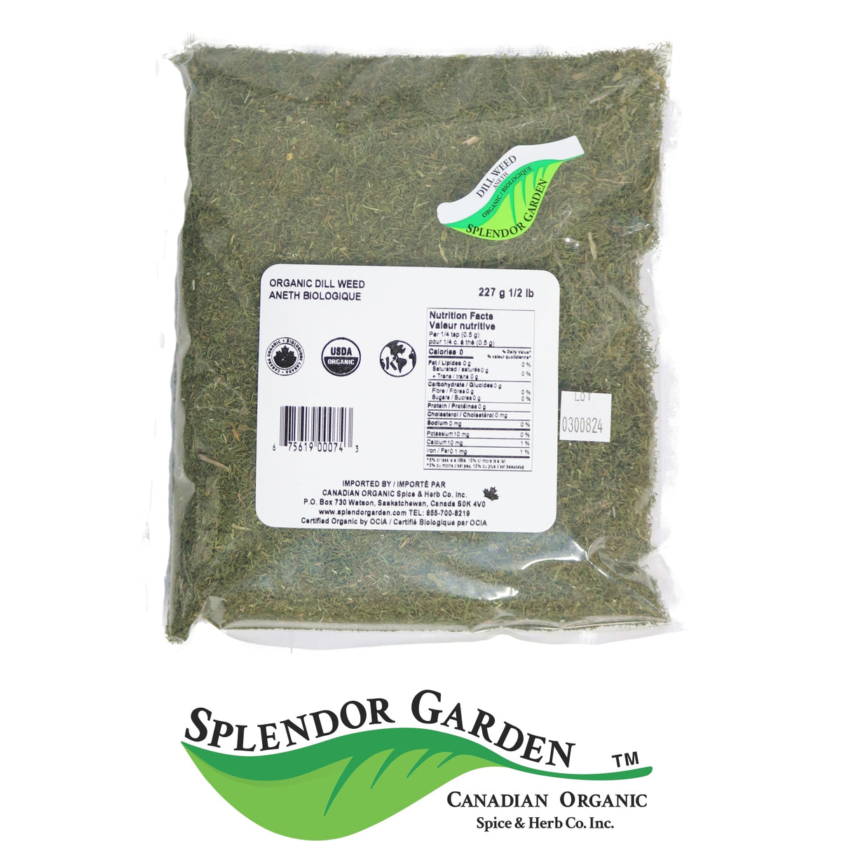 Splendor Garden Organic Dill Weed, Dried, 227g Bulk Bag