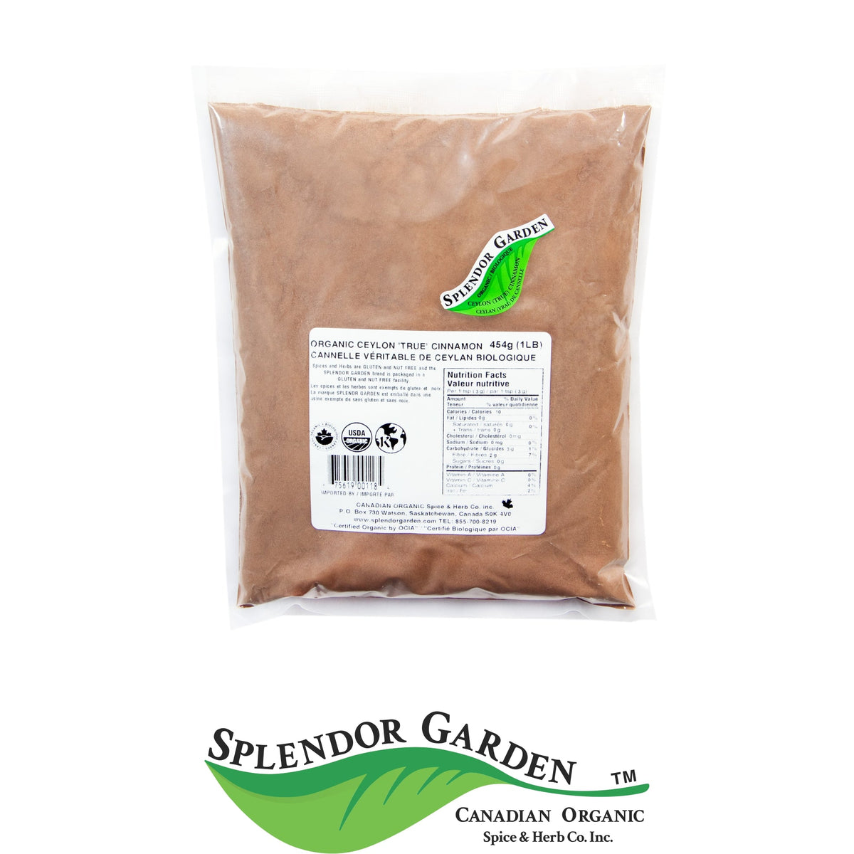 Splendor Garden Organic Ground Ceylon True Cinnamon, 454g Bulk Bag