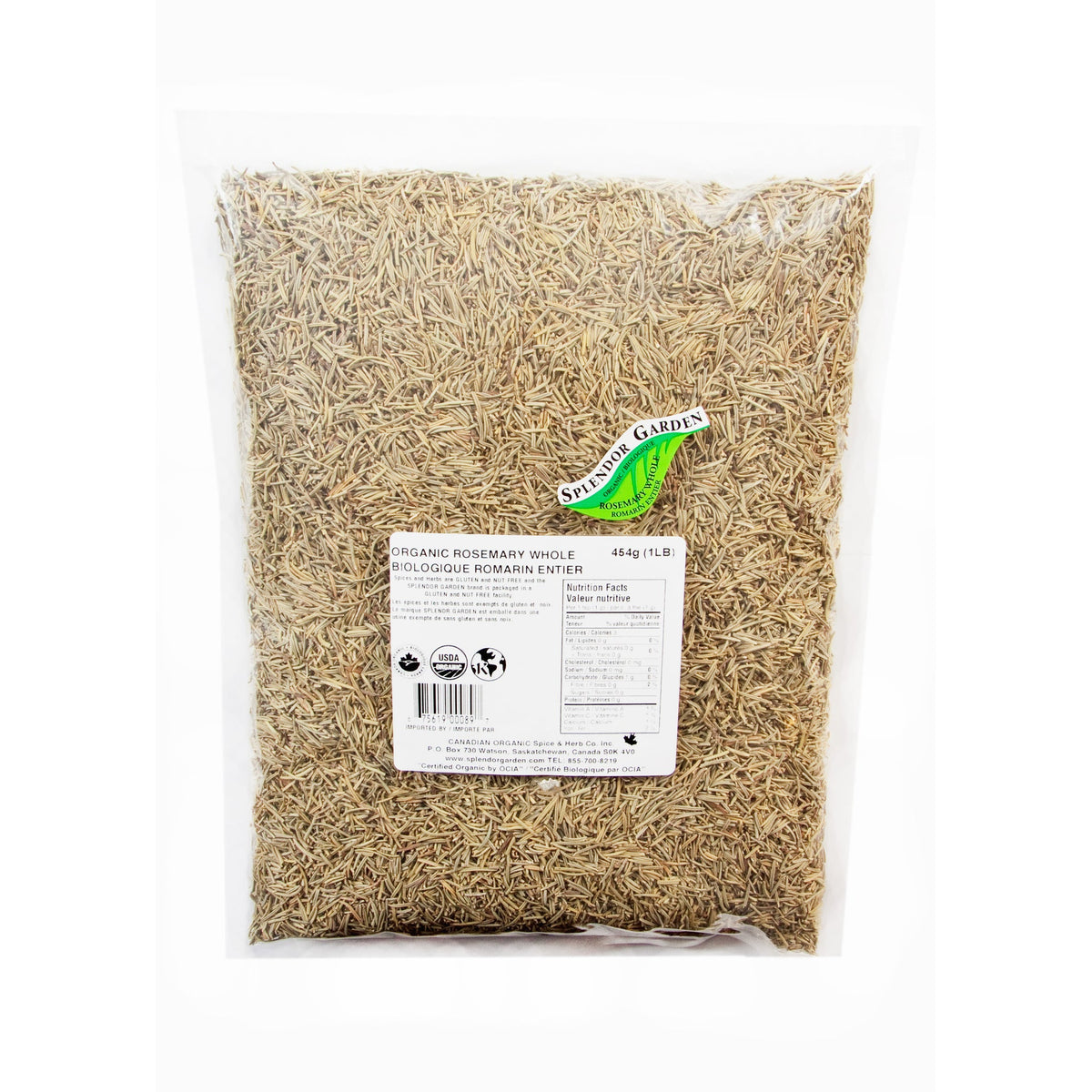 Splendor Garden Organic Rosemary, Whole Leaf, 454g Bulk Bag