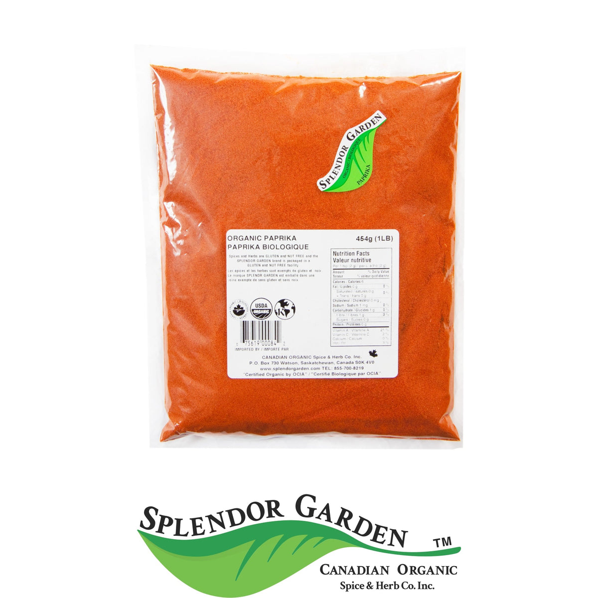 Splendor Garden Organic Paprika, Ground, 454g Bulk Bag