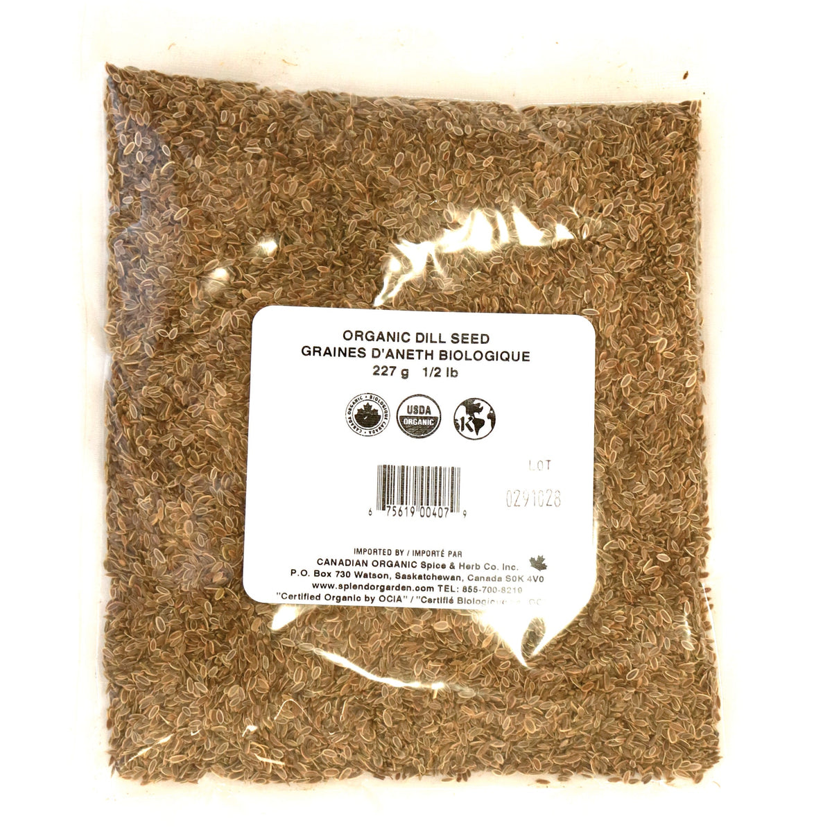 Splendor Garden Organic Dill Seed, Whole, 227g Bulk Bag