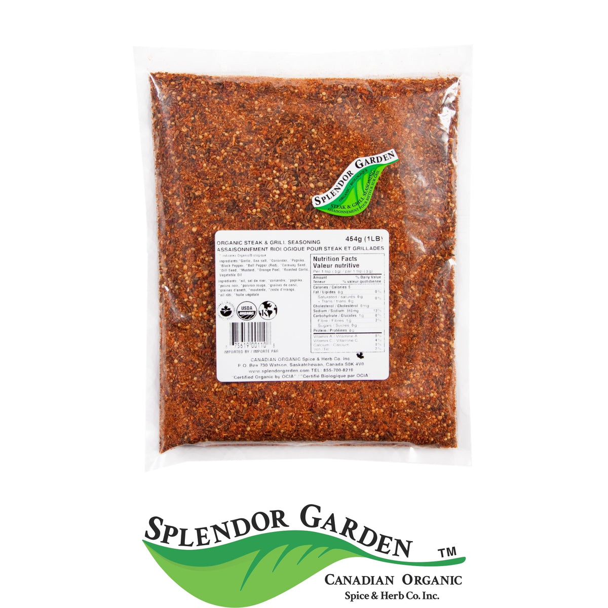 Splendor Garden Organic Steak & Grill Seasoning, Seasoning Blend, 454g Bulk Bag