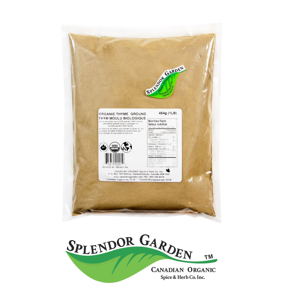 Splendor Garden Organic Thyme, Ground, 454g Bulk Bag