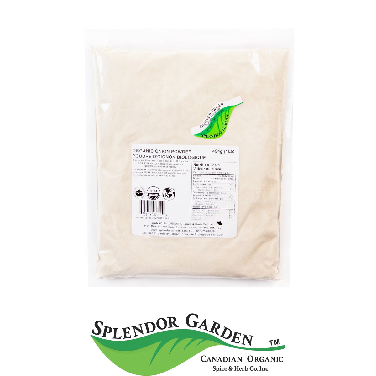 Splendor Garden Organic Onion, Powder, 454g Bulk Bag