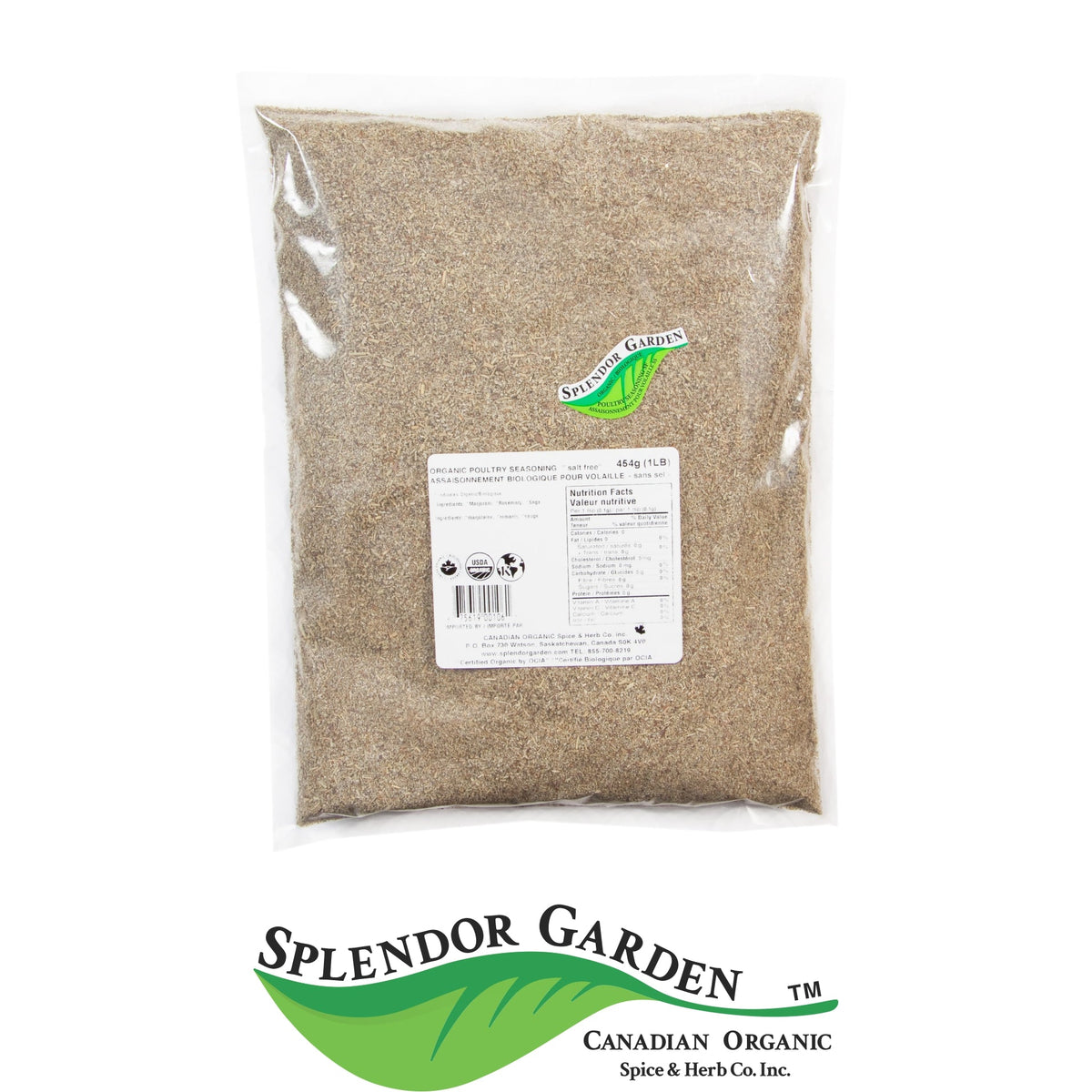 Splendor Garden Organic Poultry Seasoning, Herb Blend, 454g Bulk Bag