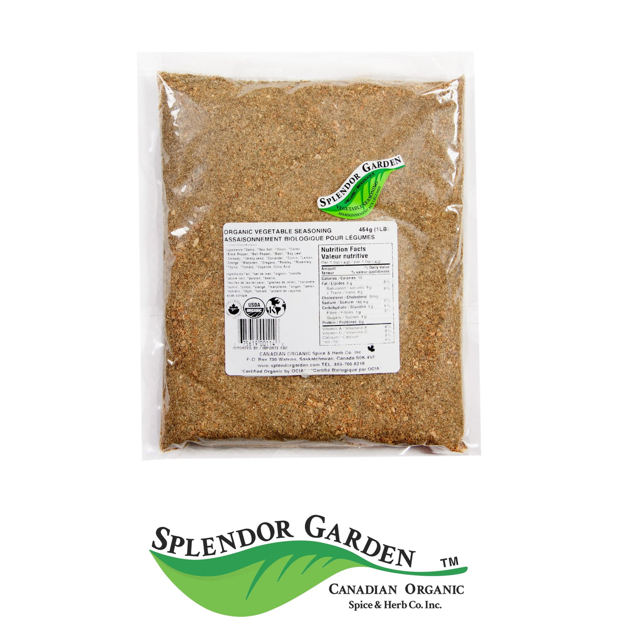 Splendor Garden Organic Vegetable Seasoning, Seasoning Blend, 454g Bulk Bag