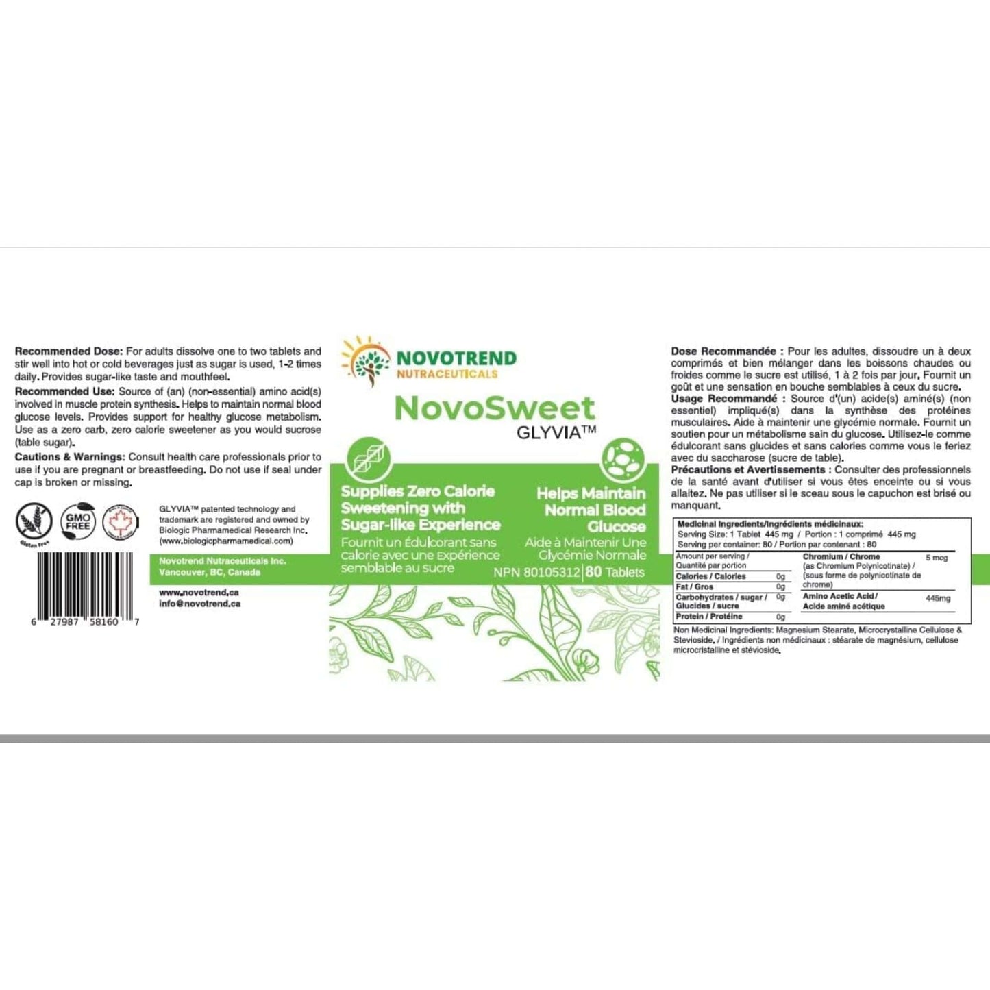 80 Tablets | Novotrend NovoSweet Glyvia bottle