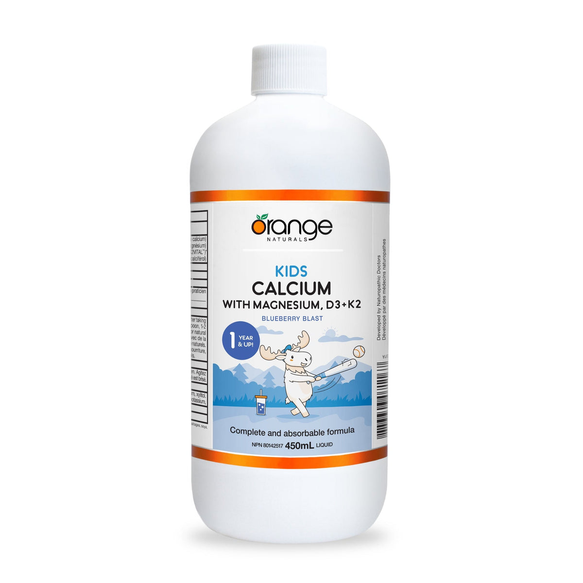 Orange Naturals Kids Calcium with Magnesium, D3 + K2 Liquid, Blueberry, 450ml