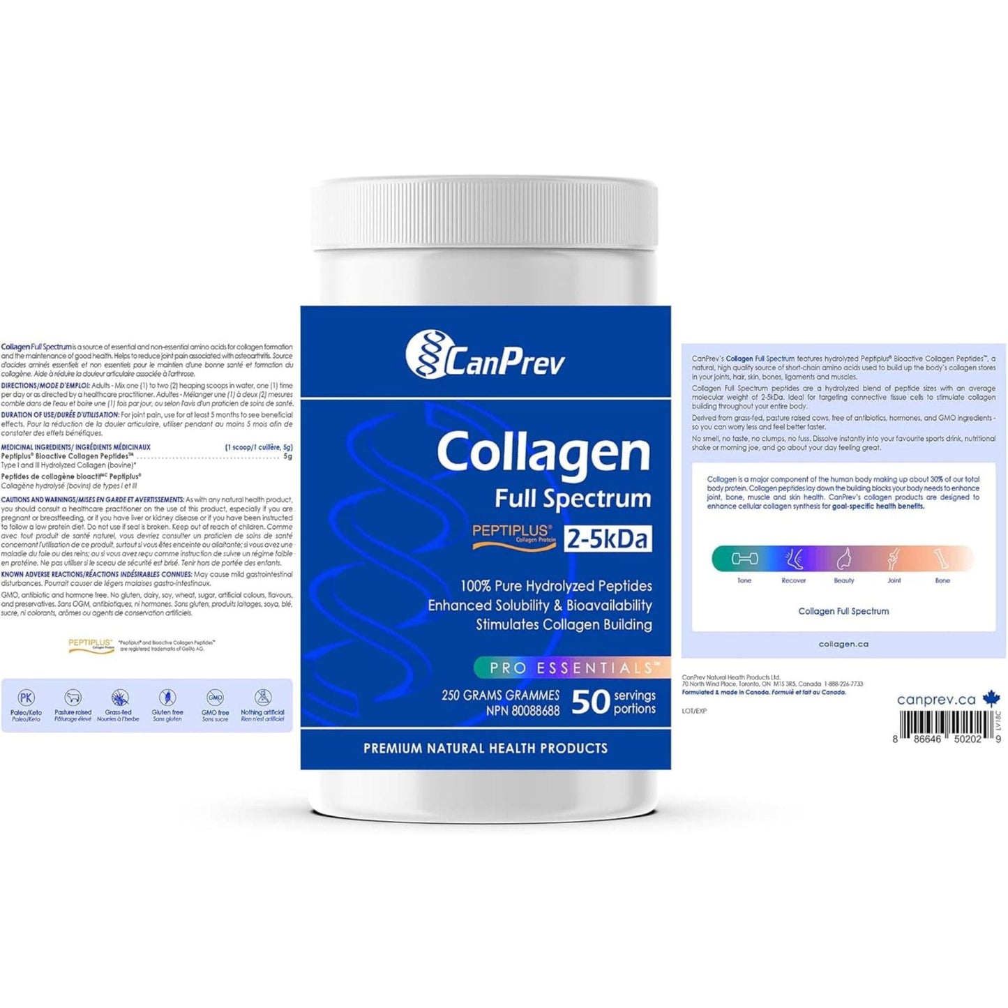 Unflavoured, 250g | CanPrev Collagen Full Spectrum Peptiplus Powder