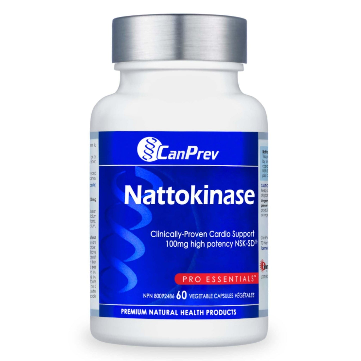 A bottle of CanPrev Nattokinase 100mg NSK-SD 60 Vegetable Capsules