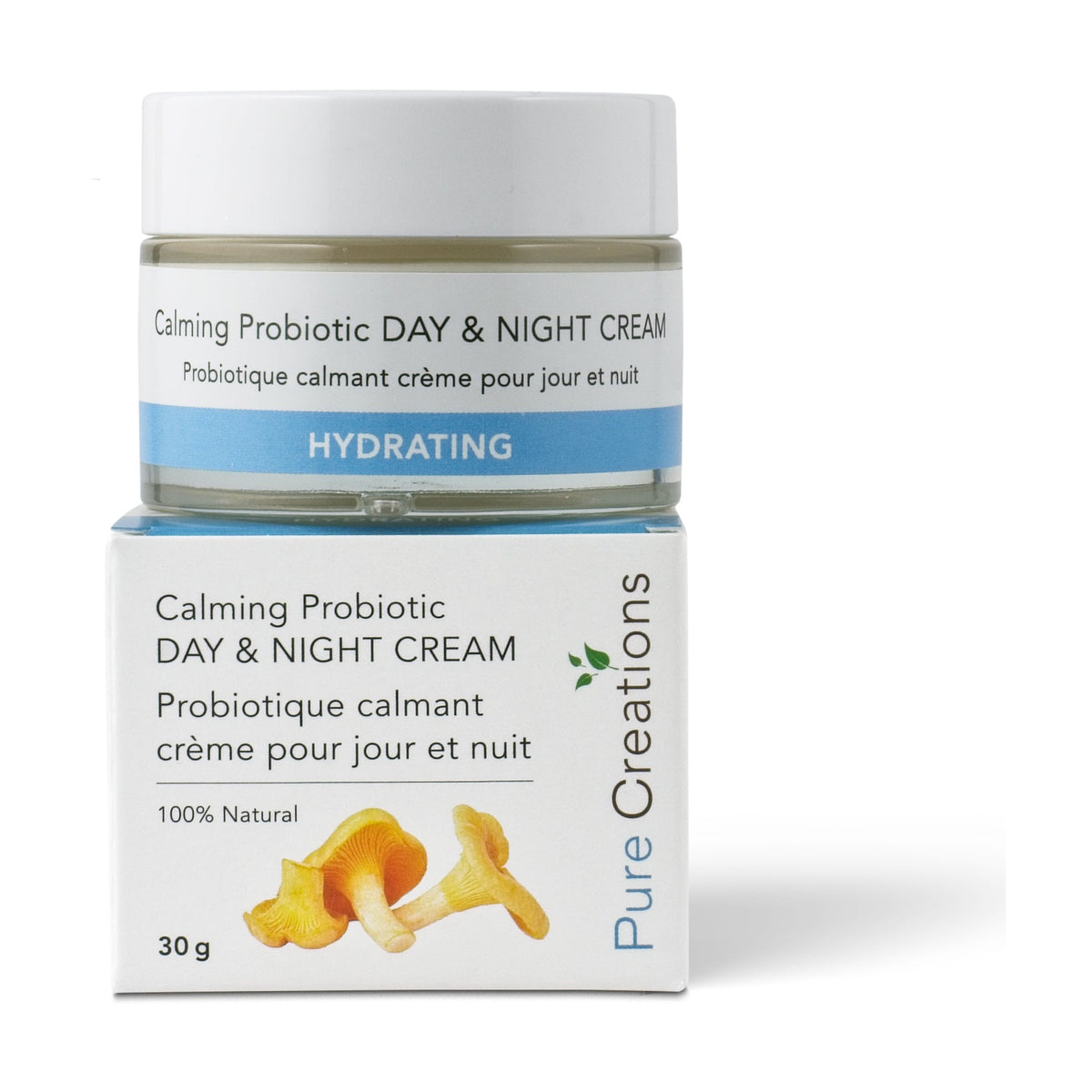 Pure Creations Calming Probiotic Day and Night Cream with 5% Beta Glucan, Hyaluronic Acid and Omega Complex, for Sensitive Skin, 30g