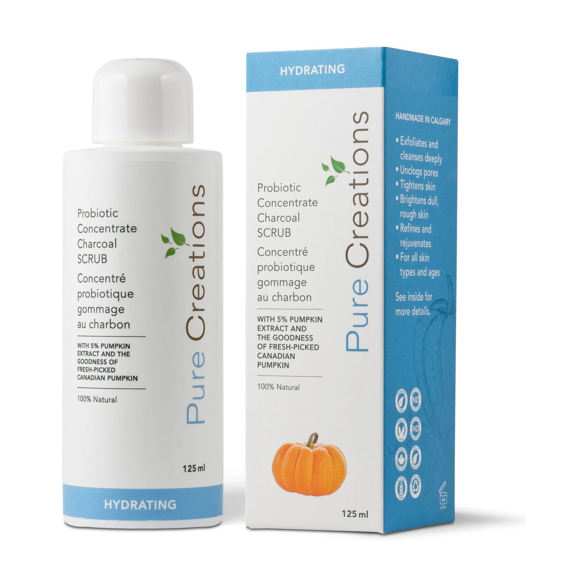 Pure Creations Probiotic Charcoal Face Scrub with Activated Bamboo Charcoal, 5% Pumpkin Extract and Hyaluronic Acid, 125ml