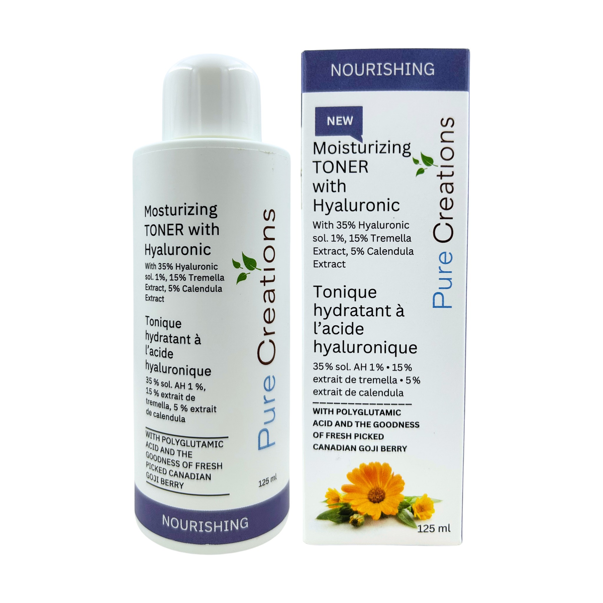 Pure Creations Moisturizing Toner with Hyaluronic Acid, Vitamin B5 and 5% Goji Berry Extract, Alcohol-Free, 125ml