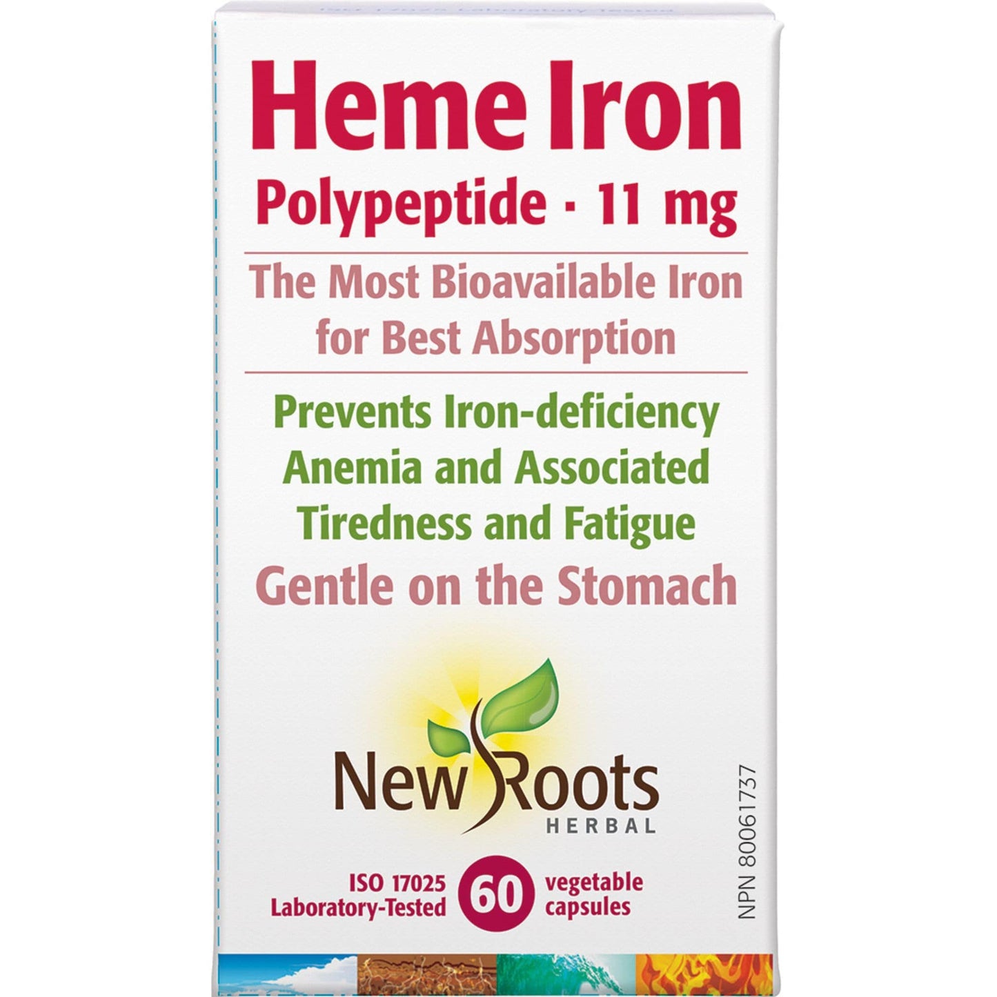 60 Vegetable Capsules | New Roots Herbal Heme Iron Polypeptide 11 Mg