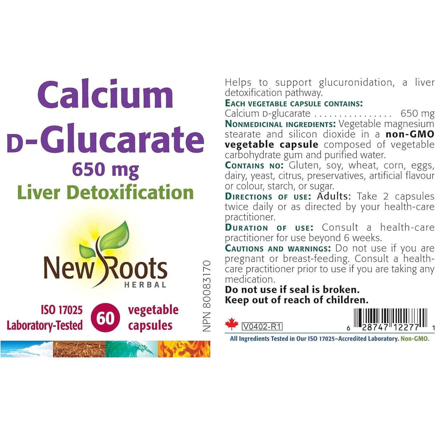 60 Vegetable Capsules | New Roots Herbal Calcium D-Glucarate 650mg