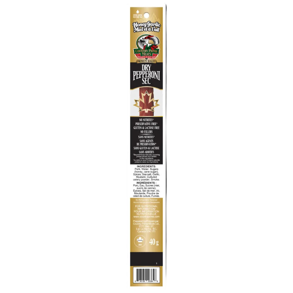 Country Prime Meats Dry Pepperoni Sticks Honey Garlic