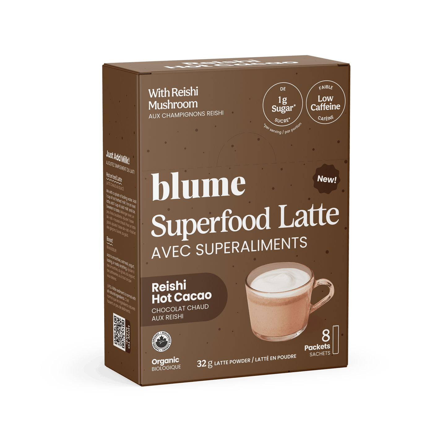 Blume Reishi Hot Cacao single serve sachets 8 count