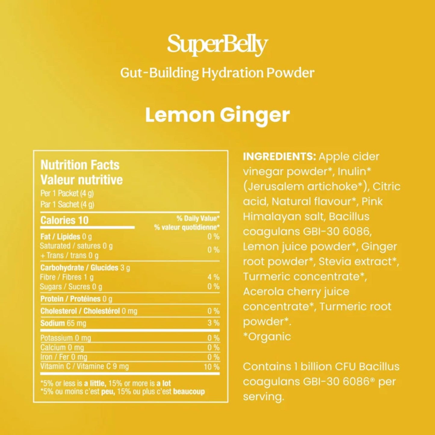 Lemon Ginger 60g (15 Packets) | Blume Super Belly Gut-Building Hydration Powder // lemon ginger flavour