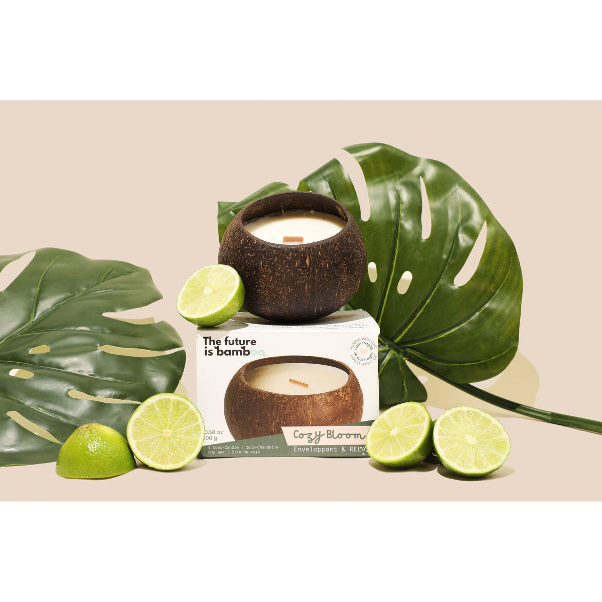 The Future Is Bamboo Coco-Candle, Soy Wax in a Coconut Shell with Crackling Wooden Wick, 300g, Clean Bloom Unscented, Sugar Bloom or Cozy Bloom - Cozy Bloom
