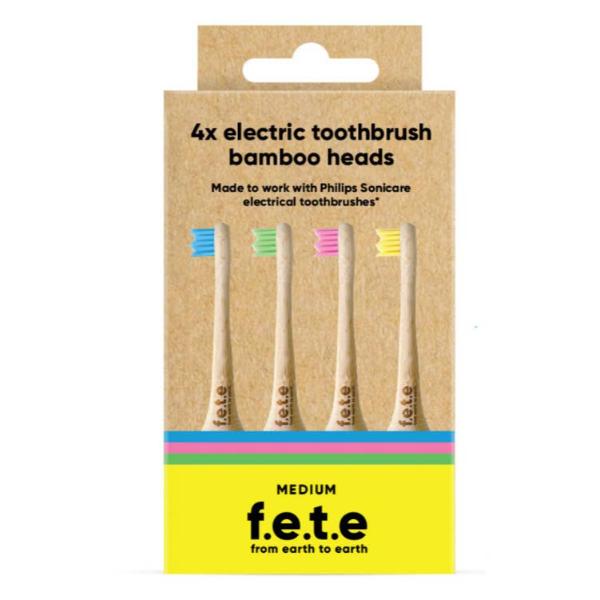 F.E.T.E. Bamboo Electric Toothbrush Heads – Medium, 4 Heads