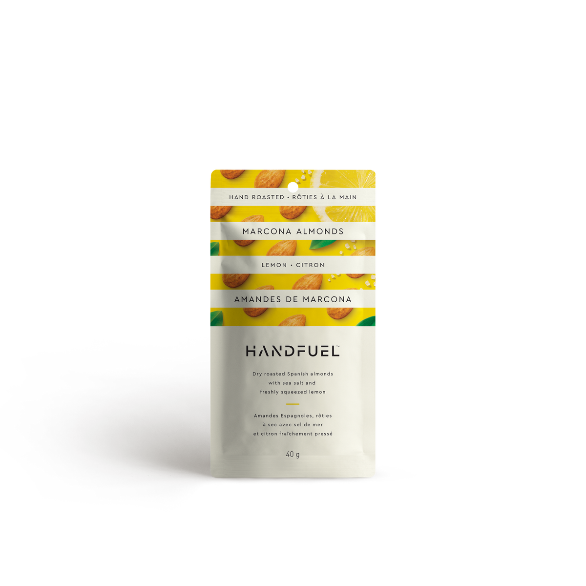 Handfuel Lemon Marcona Almonds, Case of 12 x 40g Snack Packs