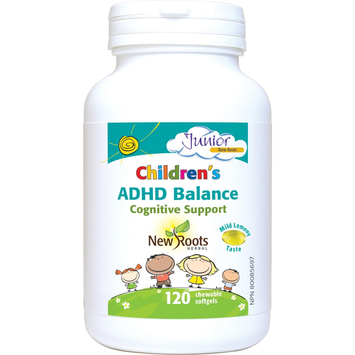 Mild Lemony 120 Chewable Softgels | New Roots Herbal Children's ADHD Balance Bottle // mild lemony flavour