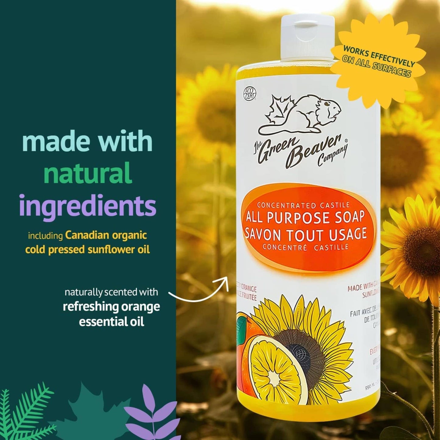 Orange, 1L | Green Beaver Sunflower Castille Liquid Soap