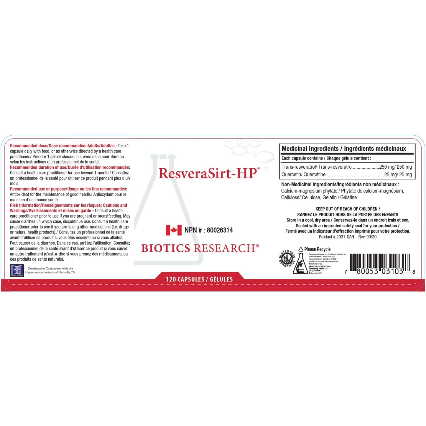120 Capsules | Biotics Research ResveraSirt-HP