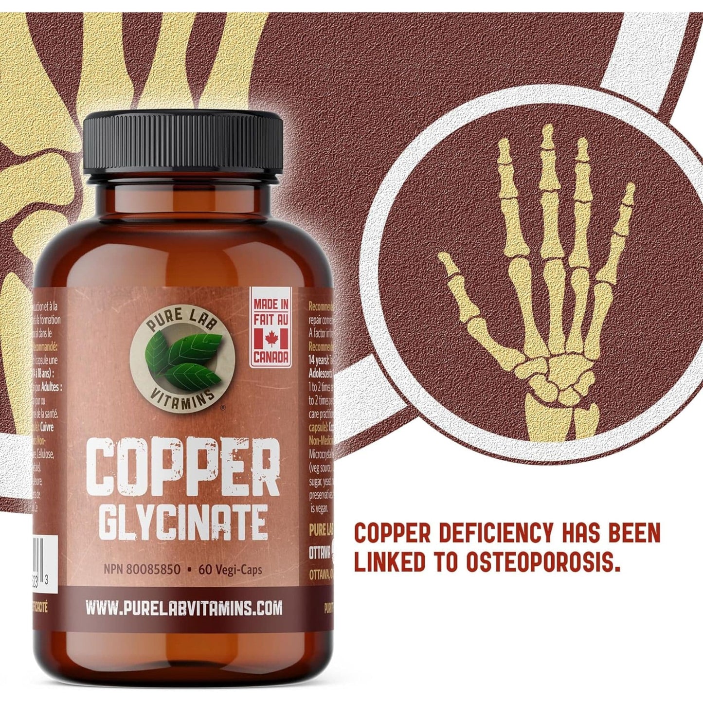 60 Vegetable Capsules | Pure Lab Vitamins Copper Glycinate