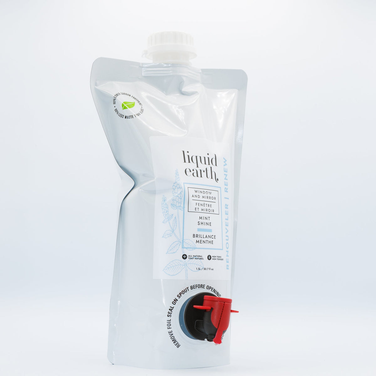 Liquid Earth Mint Shine Window and Mirror Cleaner, Streak-Free Plant-Based Glass Cleaner with Peppermint, 473ml or 1.5L Refill - 1.5L Refill