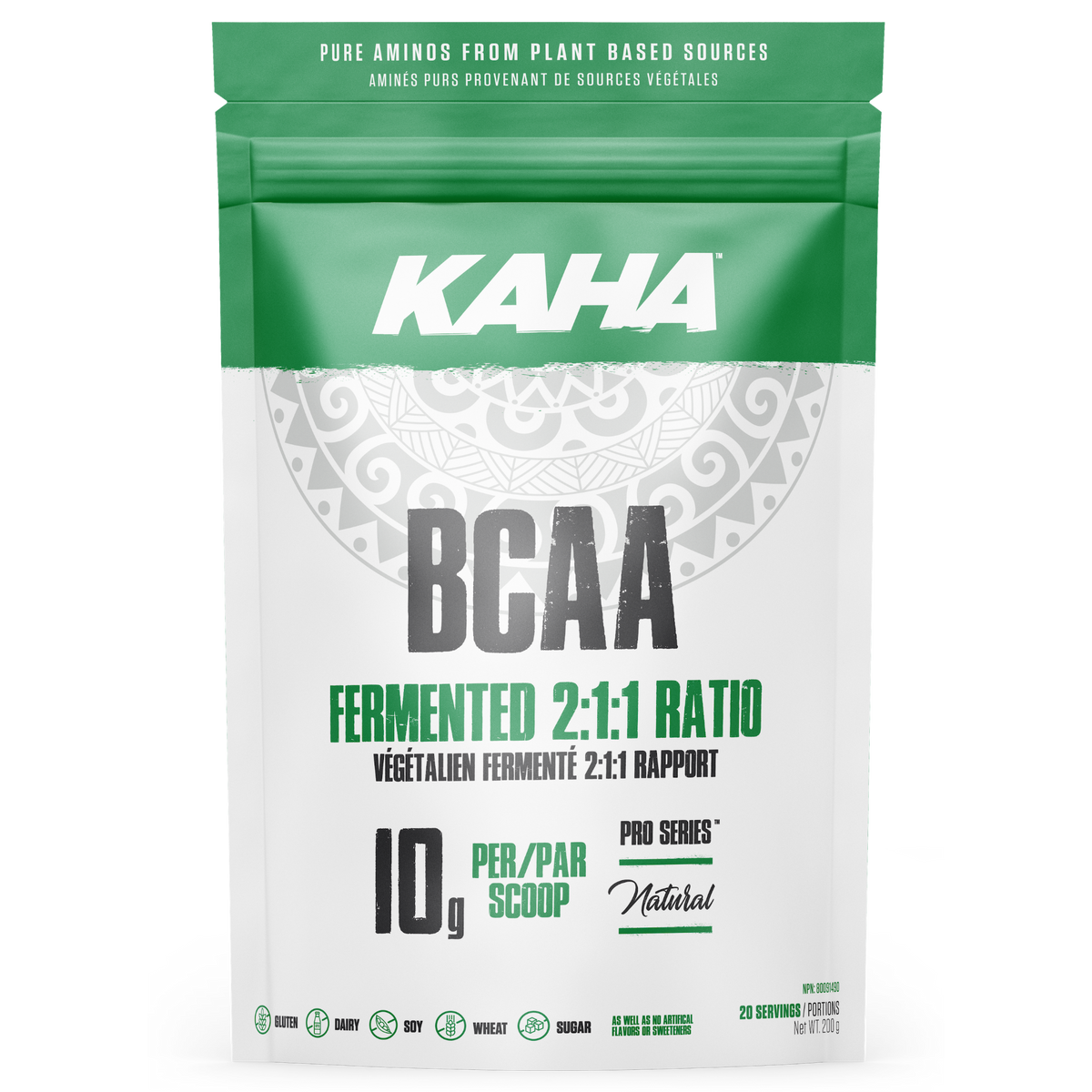 Kaha Nutrition Plant-Based BCAA 2:1:1, Fermented from Sunflower Seeds, Unflavoured, 200g