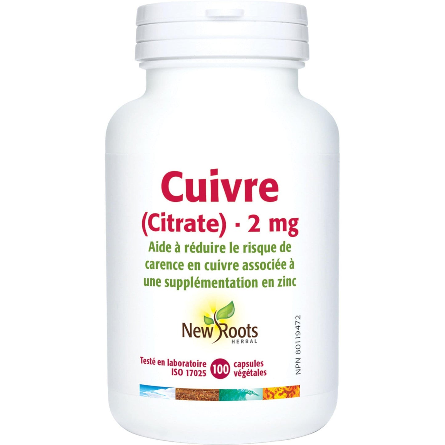 100 Vegetable Capsules | New Roots Herbal Copper Citrate - 2mg French Bottle