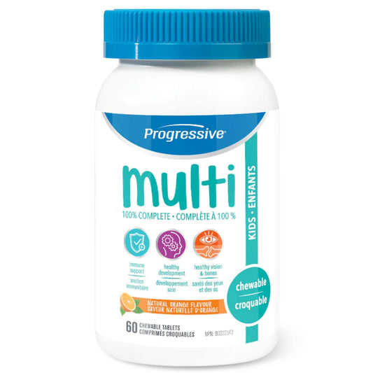 60 Chewable Tablets | Progressive Multi 100% Complete Multivitamin for Kids // natural orange flavour