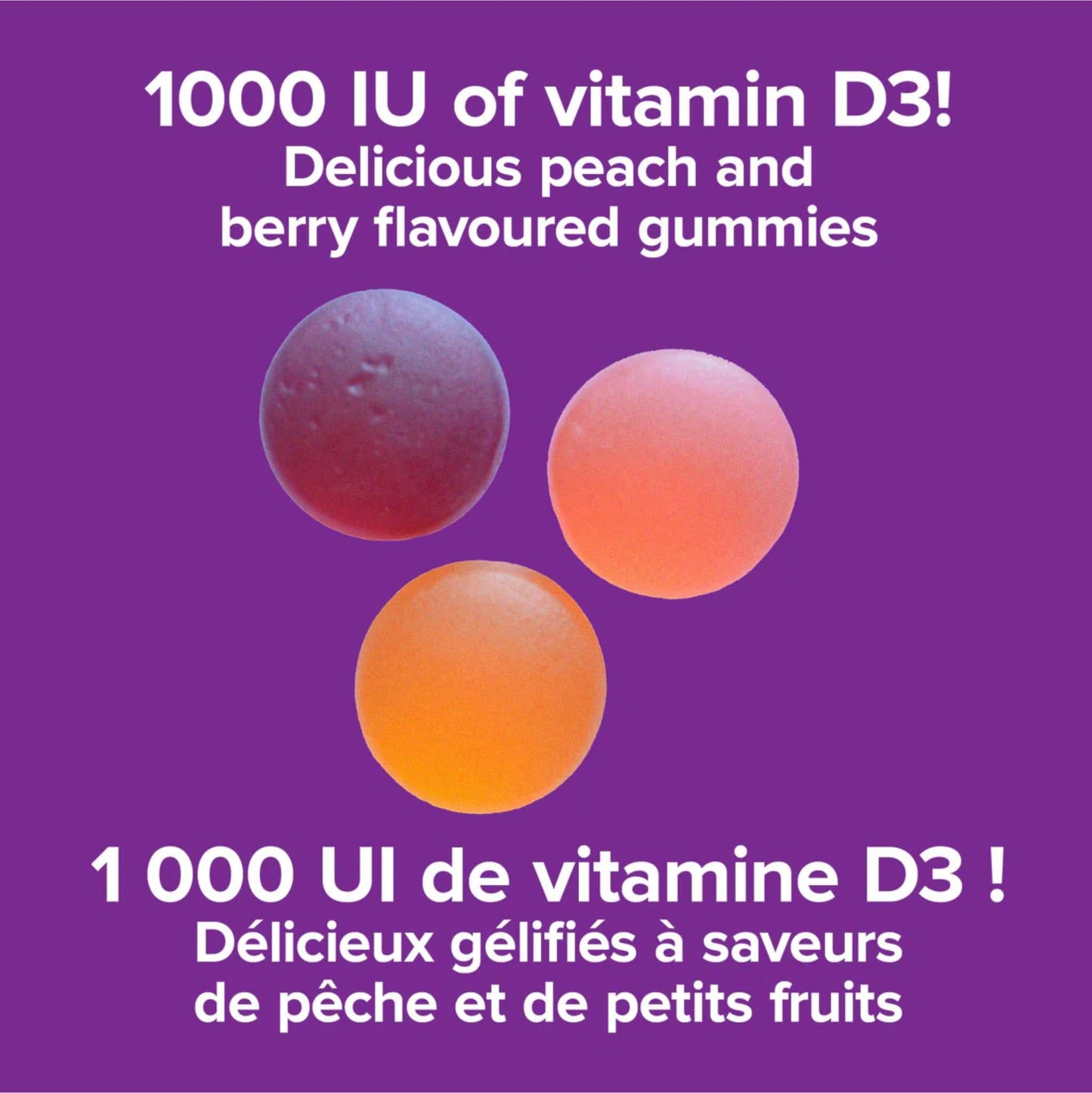 Mixed Berry Peach 90 Gummies | Webber Naturals Vitamin D3 1000 IU Gummies