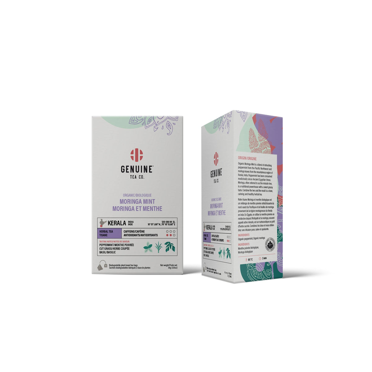 Genuine Tea Organic Moringa Mint, 15 pyramid tea bags